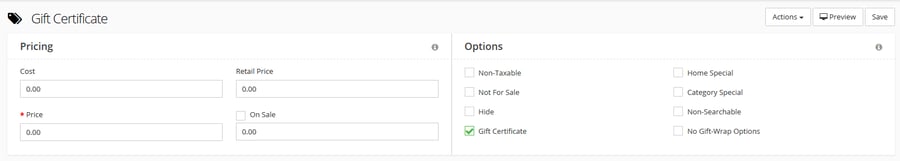 Gift certificate price fields